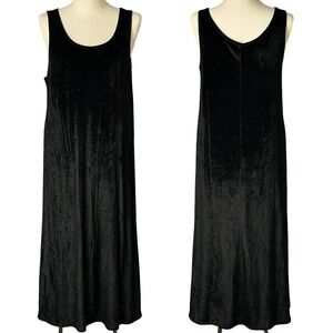 Mixed Blues Velvet Maxi‎ Dress Black Crushed Sleeveless Lon Soft Goth Boho Sz LG